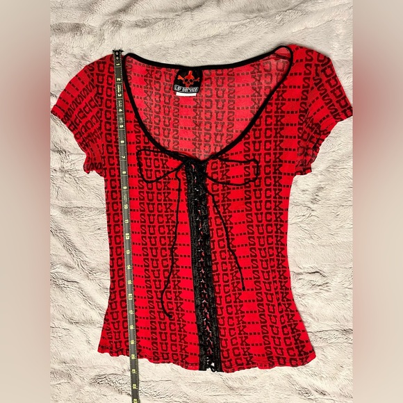 Lip Service Tops - Vintage Lip Service Sheer Red Mesh Top with SUCK Verbiage